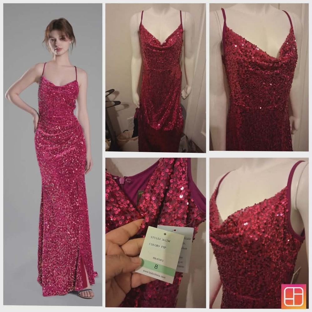 Taylor Dresses Fuchsia Sequin Maxi Dress